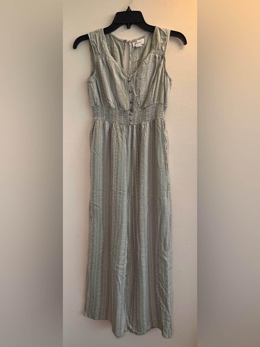 Japna Light Sage Green Sleeveless Jumpsuit with Smocked Waist